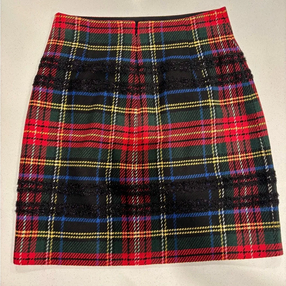 Plaid Tartan J.Crew Red, Green, Blue and Black Sparkle Mini Skirt - Picture 2 of 7